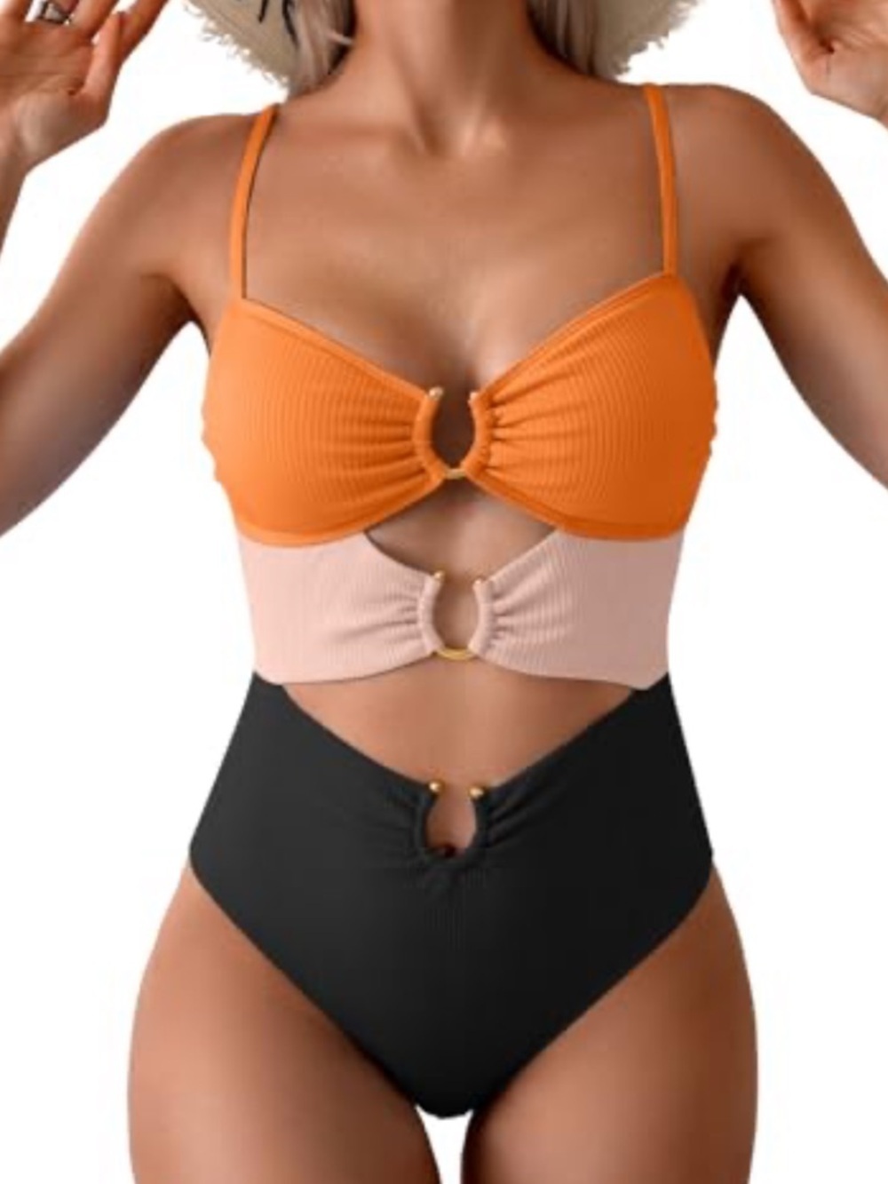 NWT Eomenie Colorblock  Ring Cutout One-Piece  Ribbed Small Swimsuit